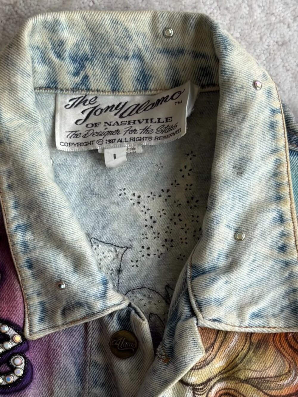 Vintage Barbie Denim Jacket Tony Alamo Size L - Picture 2 of 4